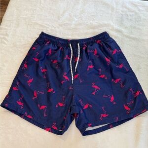 Navy Flamingo Print Swim Shorts